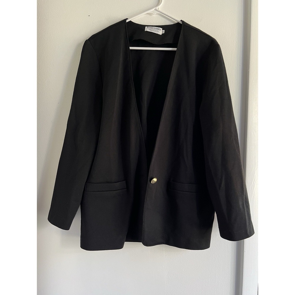 ALFRED DUNNER Womens 18 Black 1-button Jacket 2 Front Open Top‎ Pockets Wool